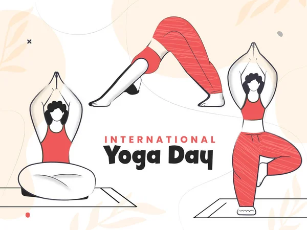 International Yoga Day Font Vector Faceless Young Ladies Practicing Yoga — 스톡 벡터