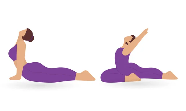 Cartoon Young Lady Practicing Yoga Asana Pose Two Style — стоковий вектор