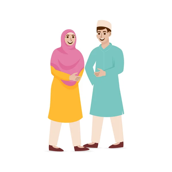 Cheerful Islamic Young Couple Standing Together White Background — стоковий вектор