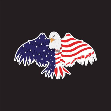 Etiket Biçimli Uçan Kartal Siyah Arkaplan Üzerinde Amerikan Bayrağı Rengi.