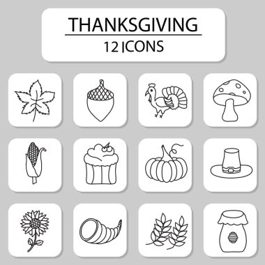 12. Şükran Günü Simgesi Siyah Çizgi Biçiminde Ayarlandı.