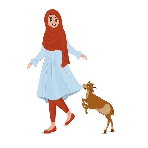 Illustration Muslim Young Lady Cartoon Goat White Background — Διανυσματικό Αρχείο