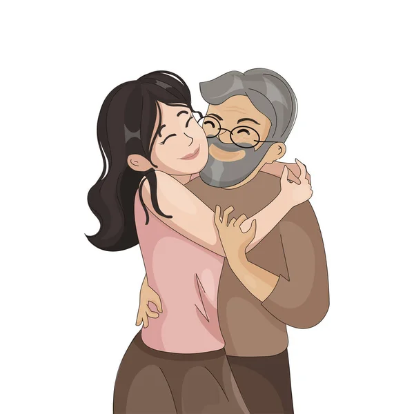 Cartoon Beard Man Hugging His Daughter White Background — Vettoriale Stock