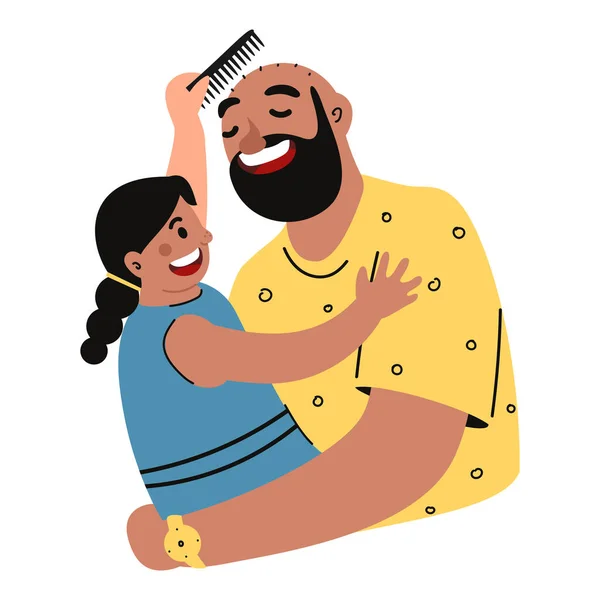 Cartoon Daughter Combing Head His Father White Background — Image vectorielle