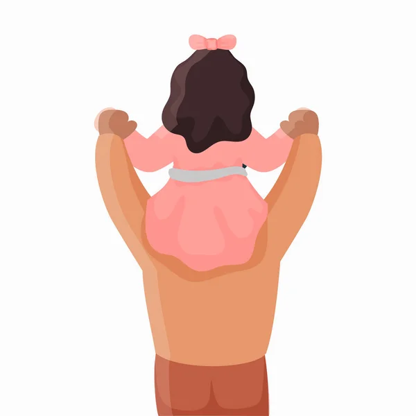 Back View Girl Sitting Shoulder Her Father White Background — 스톡 벡터