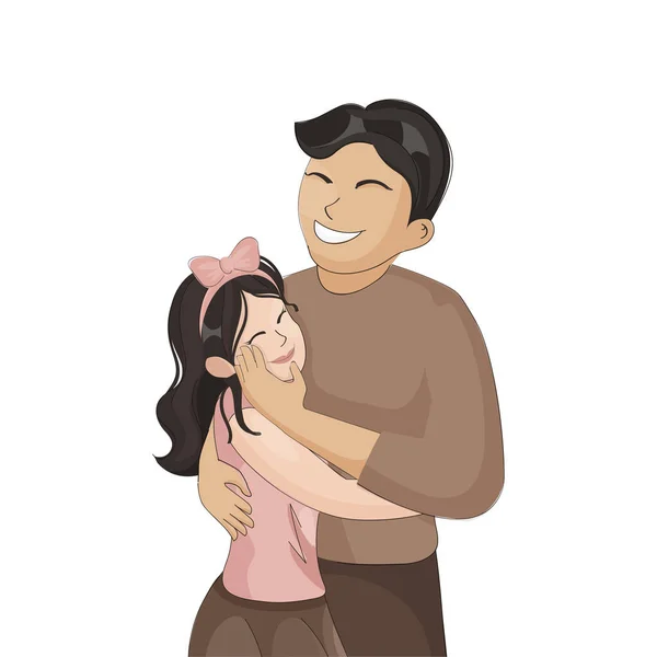 快乐的年轻人在白种人的背景下拥抱他的女儿 — 图库矢量图片