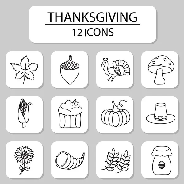 Thanksgiving Icon Set Black Linear Style — Stockvektor