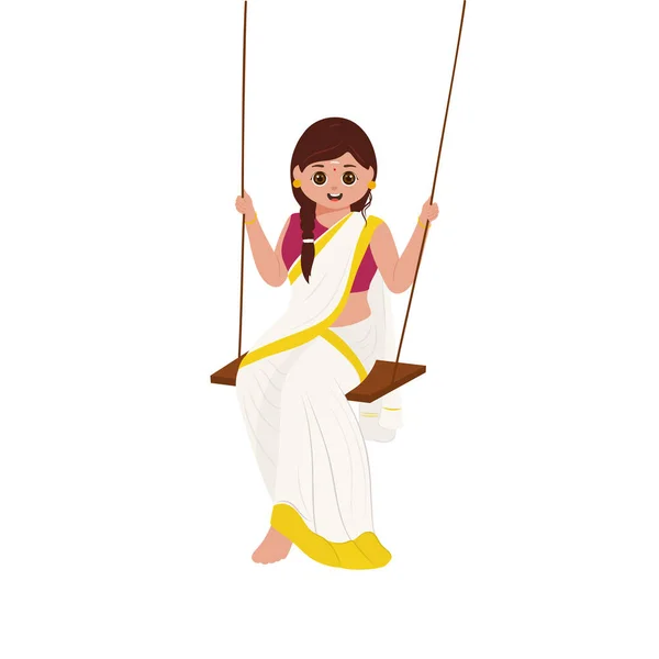 Illustration South Indian Young Woman Swinging White Background — 图库矢量图片