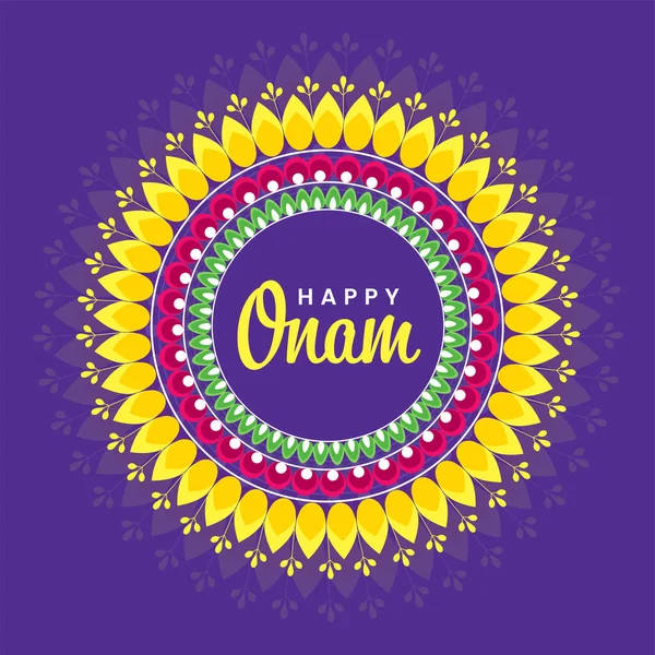 快乐Onam Font Mandala Frame Purple Background — 图库矢量图片