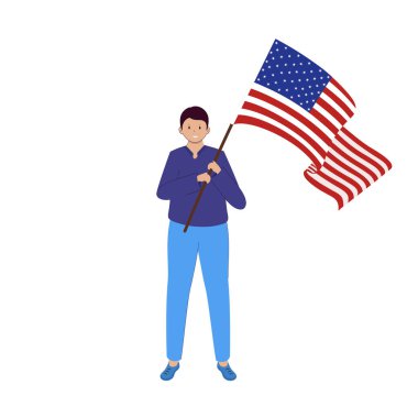 Amerikan Bayrağını Düz Tarzlı Tutan Neşeli Çocuğun Fotoğrafı.