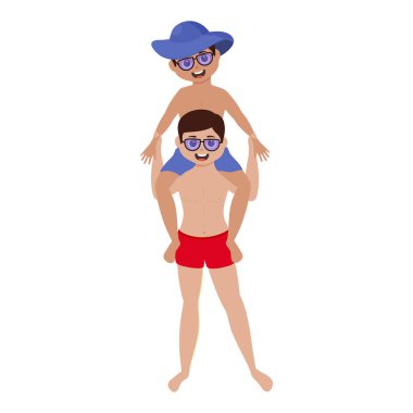 Kardeşinin ya da arkadaşının omzunda oturan neşeli genç çocuk beyazlara karşı..