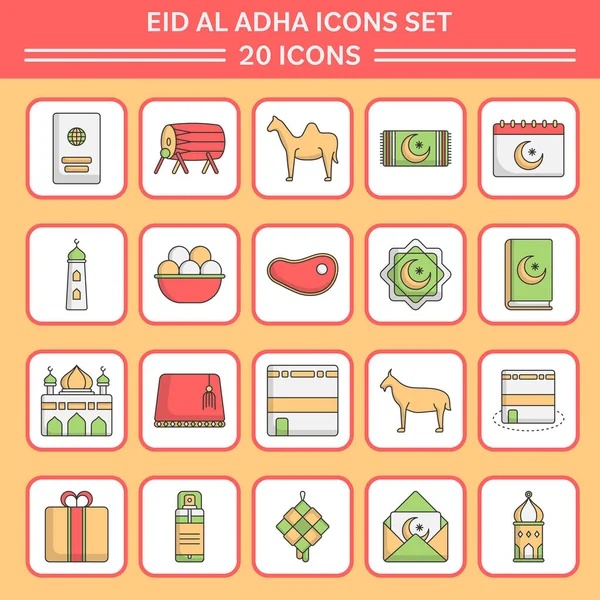 Eid Adhaのイラスト20アイコン Setin Flat Design — ストックベクタ