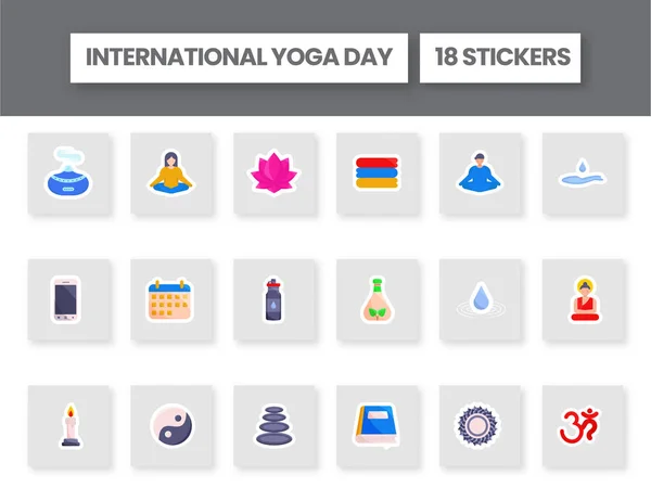Uluslararası Yoga Gününün Renkli Etiketi Düz Biçimli Gün Simgesi — Stok Vektör