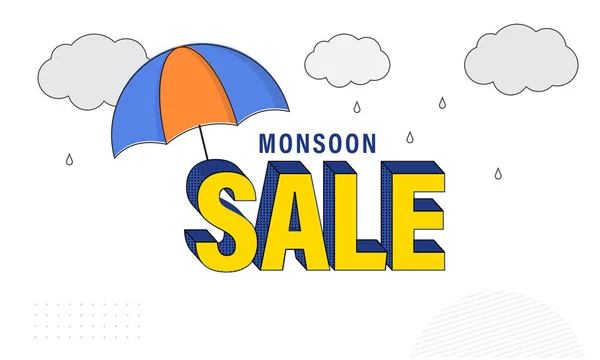Monsoon Eladó Banner Design Esernyő Esős Felhők Fehér Háttér — Stock Vector