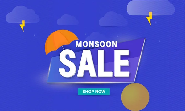 Monsoon Sale Font Umbrella Thunderstorms Blue Stripe Pattern Background Advertising — Stock Vector