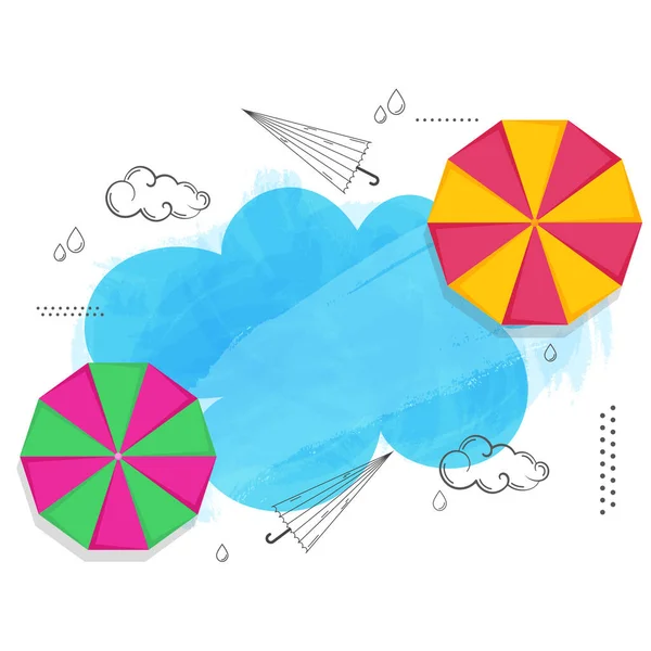 ドロップ 雲と白と青のブラシ効果の背景にスペースをコピーして傘のトップビュー — ストックベクタ