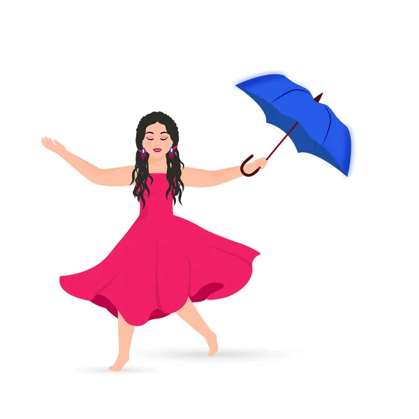 Dans Eden Şemsiyeli Güzel Genç Kız Beyaz Arkaplan Karşısında Poz — Stok Vektör