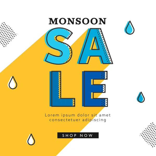 Diseño Del Cartel Venta Del Monzón Con Gotas Agua Sobre — Vector de stock