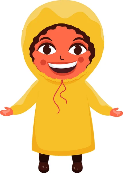 Alegre Niño Pequeño Usando Impermeable Pie Pose — Vector de stock