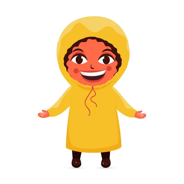 Cheerful Little Boy Wearing Raincoat Standing Pose White Background — Stock Vector