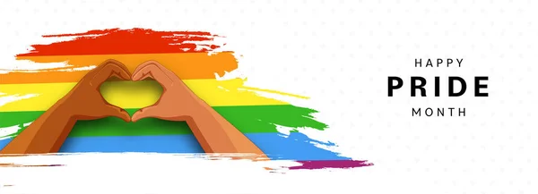 Feliz Mes Del Orgullo Banner Header Design Con Pareja Gay — Archivo Imágenes Vectoriales