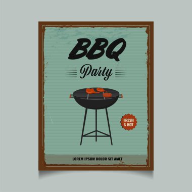 BBQ Parti için Kömür Izgaralı Retro Biçim Şablonu veya Flyer Design.