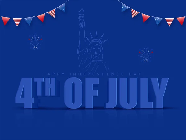 4Th July Font Line Art Statue Liberty Fireworks Bunting Flags — Stockový vektor