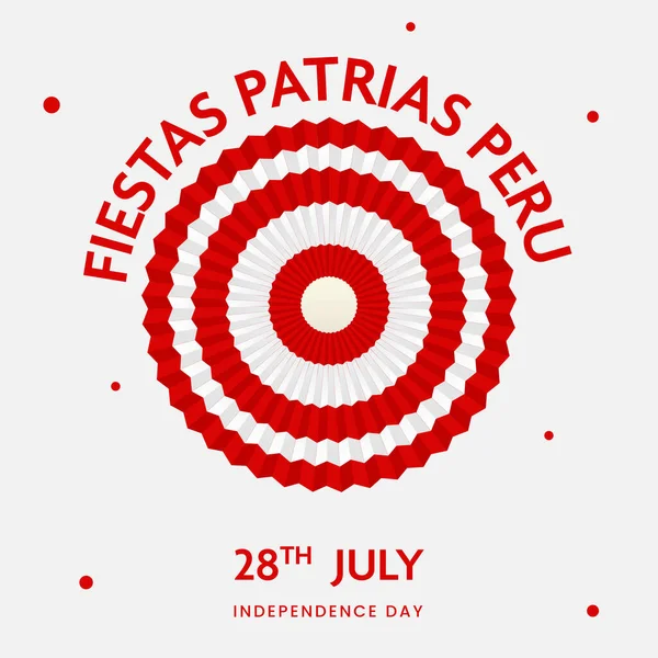 フィエスタ パトリアスペルーフォントペルー国旗紙バッジ白を背景に7月28日独立記念日 — ストックベクタ