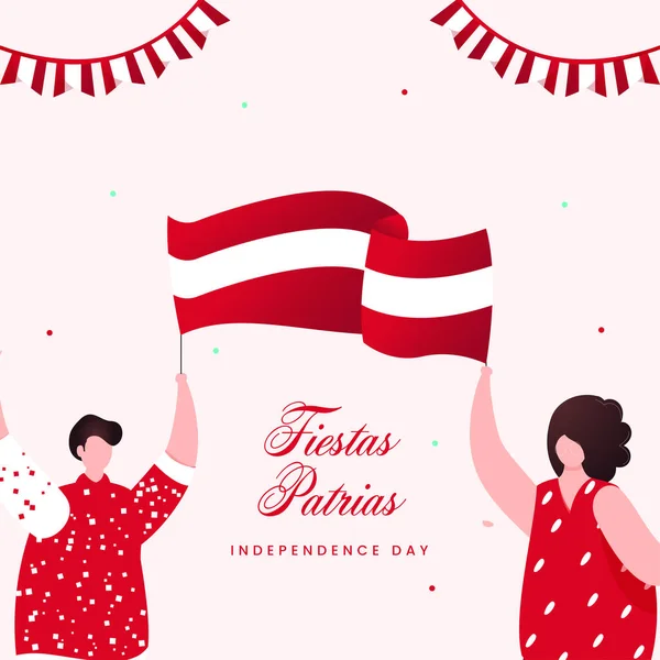 Fiestas Patrias Koncepcja Dzień Niepodległości Kreskówek Mężczyzna Kobieta Trzymających Flagę — Wektor stockowy