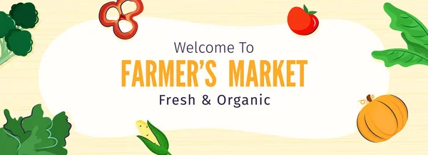 Farmers Market Fresh Organic Banner Header Design Vegan Food White — 스톡 벡터