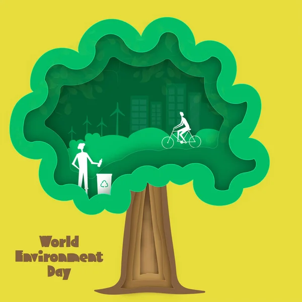 Cartão Saudação Dia Mundial Meio Ambiente Com Árvore Corte Camada —  Vetores de Stock