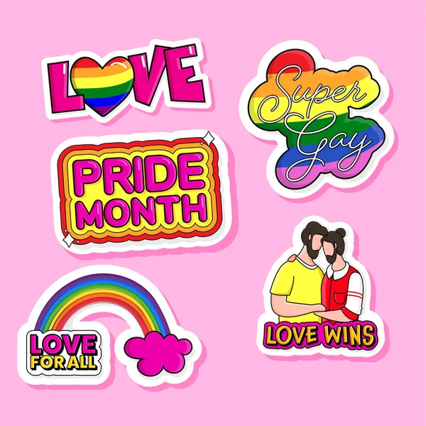 Sticker Style Love Pride Month Super Gay Love All Love — Stock Vector