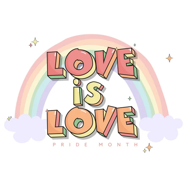 Love Love Font Pastel Rainbow Clouds White Background — ストックベクタ