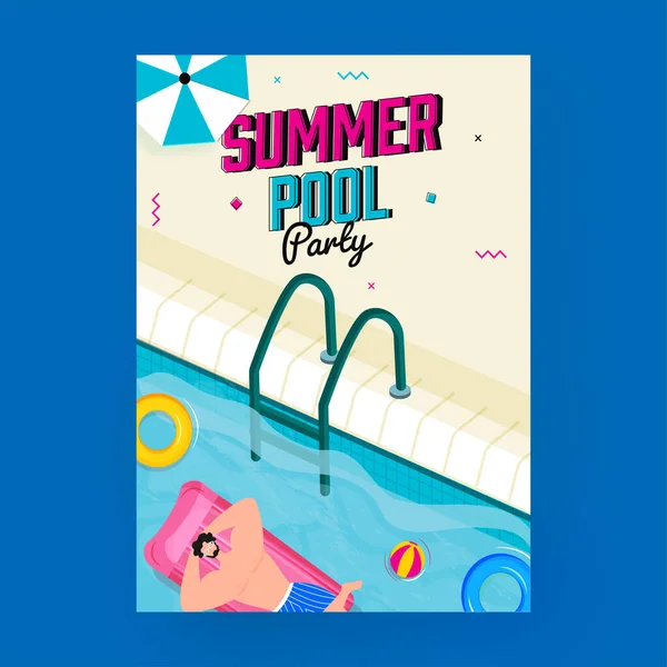 Summer Pool Party Flyer Design Med Utsikt Över Simmaren Man — Stock vektor