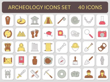 Düz Biçimli Renkli Arkeoloji Simgeleri.