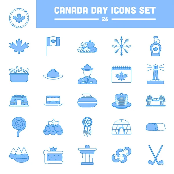 Estilo Plano Día Canadá Icono Símbolo Establecido Color Azul Blanco — Vector de stock