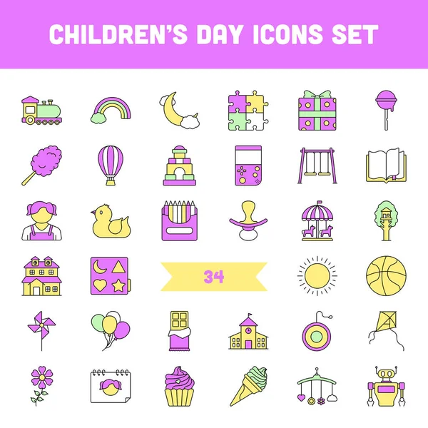 Ensemble Icônes Colorées Symbole Pour Enfants Style Plat — Image vectorielle