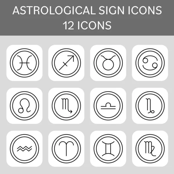 Conjunto Contorno Preto Ícones Astrológicos Estilo Plano — Vetor de Stock