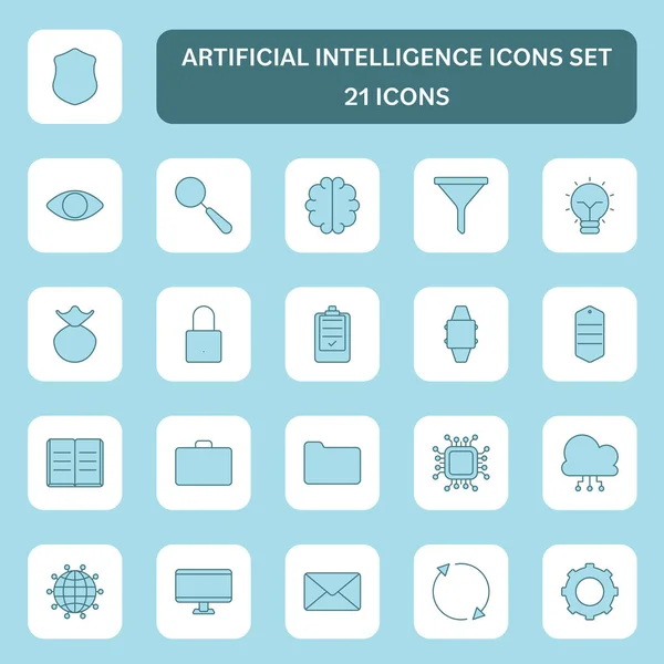 Estilo Plano Inteligencia Artificial Sqaure Icono Conjunto Color Azul — Archivo Imágenes Vectoriales