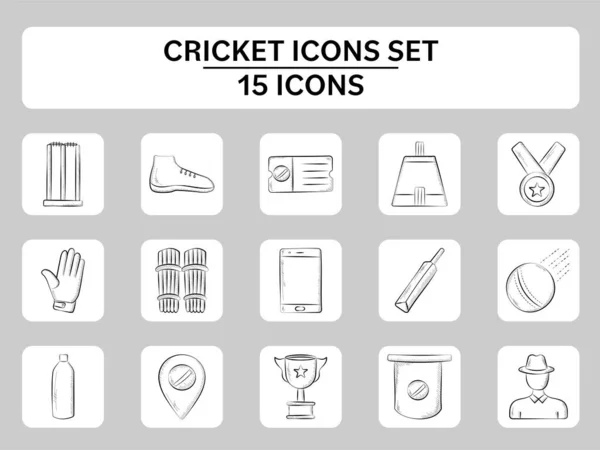 Icône Symbole Cricket Style Croquis Noir Sur Fond Carré Gris — Image vectorielle