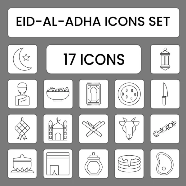 Εικονογράφηση Του Μαύρου Γραμμικού Στυλ Eid Adha Εικονίδιο Σύνολο Σύμβολο — Διανυσματικό Αρχείο