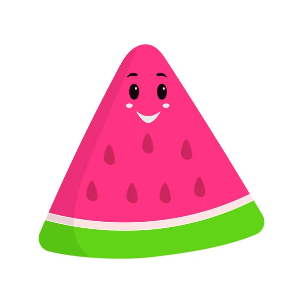 Happy Watermelon Slice Icon Flachen Stil — Stockvektor
