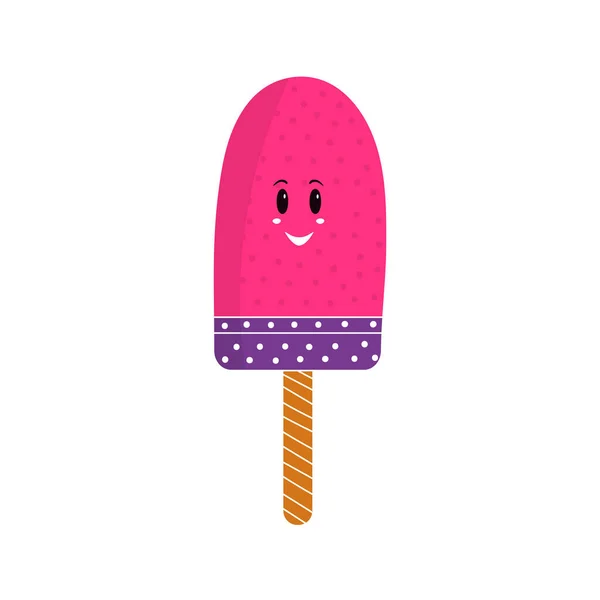 Cute Smile Face Ice Pop Colorful Icon Flat Style — Stock Vector