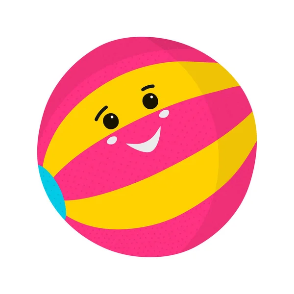 Cartoon Face Beach Ball Flat Icon Pink Yellow Color — Stock Vector