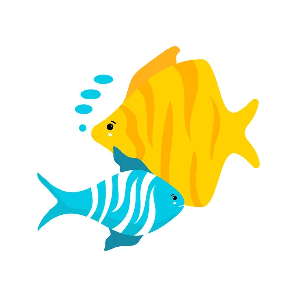 Icono Dos Tipos Pescado Azul Amarillo Lado Opuesto — Vector de stock