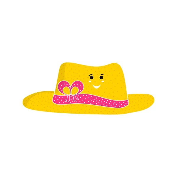 Smiley Face Bow Cap Flat Icon Pink Yellow Color — стоковий вектор