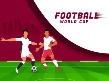 Futbol Dünya Kupası Poster Tasarımı Kimliği Olmayan Futbolcuların Oyuncuları Oyun Sahasında.