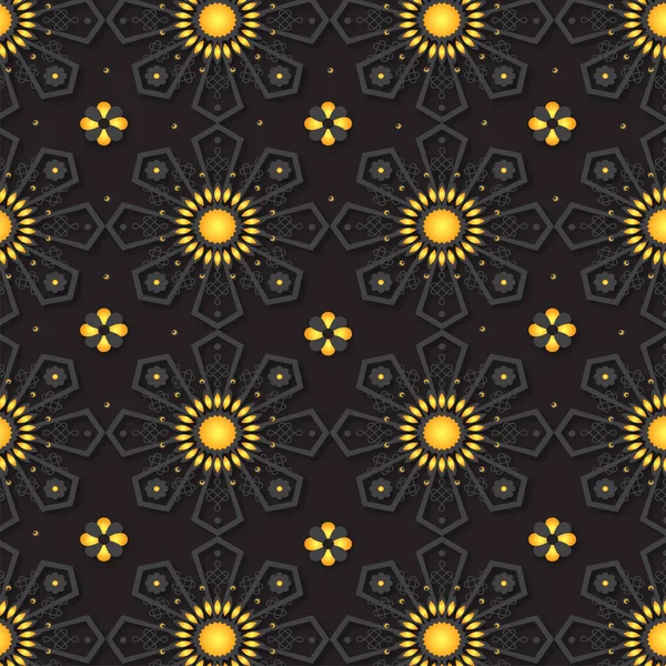 Mandala Sans Couture Fond Motif Dans Couleur Jaune Noire — Image vectorielle