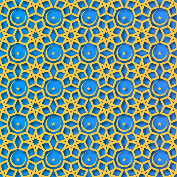 レーザーカットイスラムシームレスパターン背景でクロム黄色と青の色 — ストックベクタ