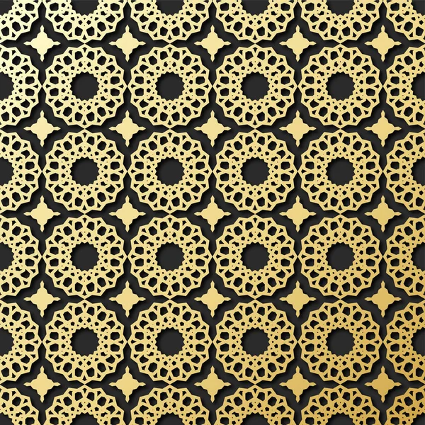Nahtlose Floral Oder Mandala Muster Hintergrund Goldener Und Schwarzer Farbe — Stockvektor